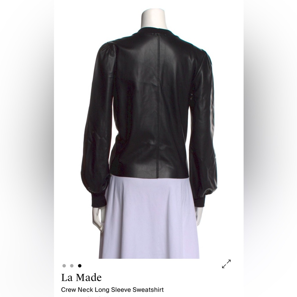 LA Made Black Faux Leather Crew Neck, Long Sleeve top. Size Small - Picture 3 of 8